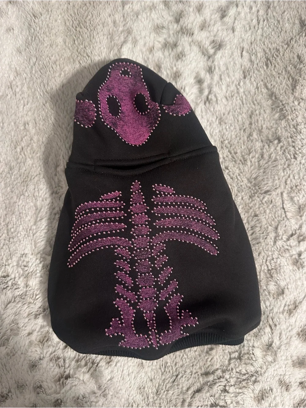 PINK Victoria's Secret Black Dog Hoodie with Pink Rhinestone Skeleton